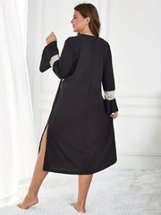 Nightdress Women's Plus Contrast Lace Trim V Neck Sleep Dress