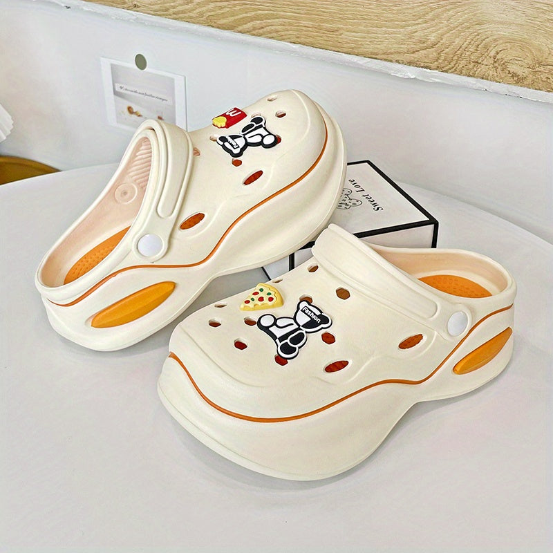 Women's Cartoon Platform Clogs Slip On Colorblock Shoes