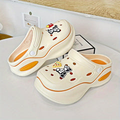 Women's Cartoon Platform Clogs Slip On Colorblock Shoes