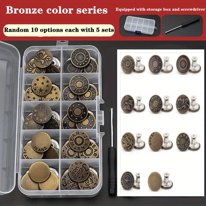 50 Sets Metal Screw Jeans Buttons Kit DIY Fastener Tack