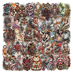 50pcs SCXXBSW Japanese Tattoo Art Stickers Vibrant Colors Self Adhesive Decals
