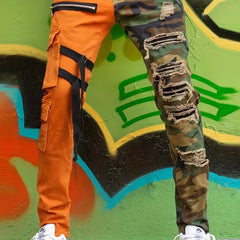 Men's Paneled Denim Jeans Slim Fit Zipper Fly Casual Trousers