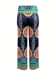 Boho Paisley Print Straight Leg Pants Casual Pants For Spring & Summer