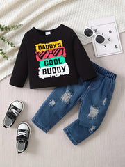 Toddler Boys Outfit COOLER VERSION OF DAD Long Sleeve Top & Jeans Set