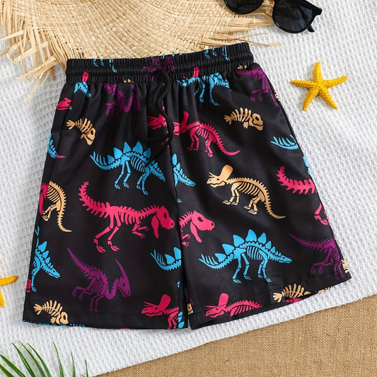 Boy's Dino Skeleton Beach Shorts Swim Trunks Halloween Style Kids' Beachwear