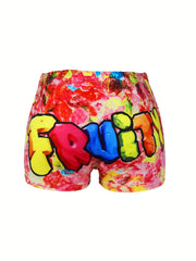 Letter Print Skinny Shorts Casual Yoga Shorts