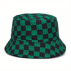 Double Sided Checkerboard Fisherman Hat Plaid Happy Fac