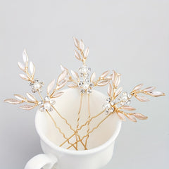 3pcs Rhinestone Flower & Leaf Hair Pin Bridal Wedding Accessory