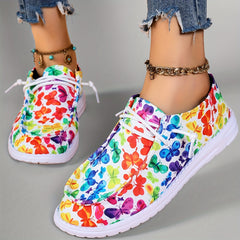 Colorful Butterfly Print Low Top Sneakers Lightweight Casual Shoes