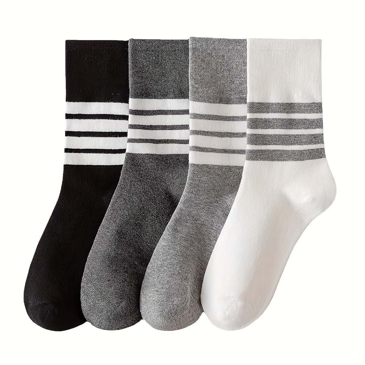 4 Pairs Striped Crew Socks Women's Stockings