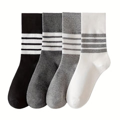 4 Pairs Striped Crew Socks Women's Stockings