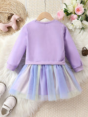 Girls Unicorn Long Sleeve Tutu Dress Tulle Stitching Casual Dress