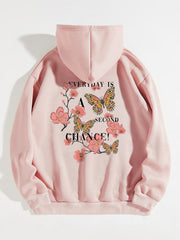 Butterfly & Flower Print Hoodie Casual Sweatshirt For Winter & Fall