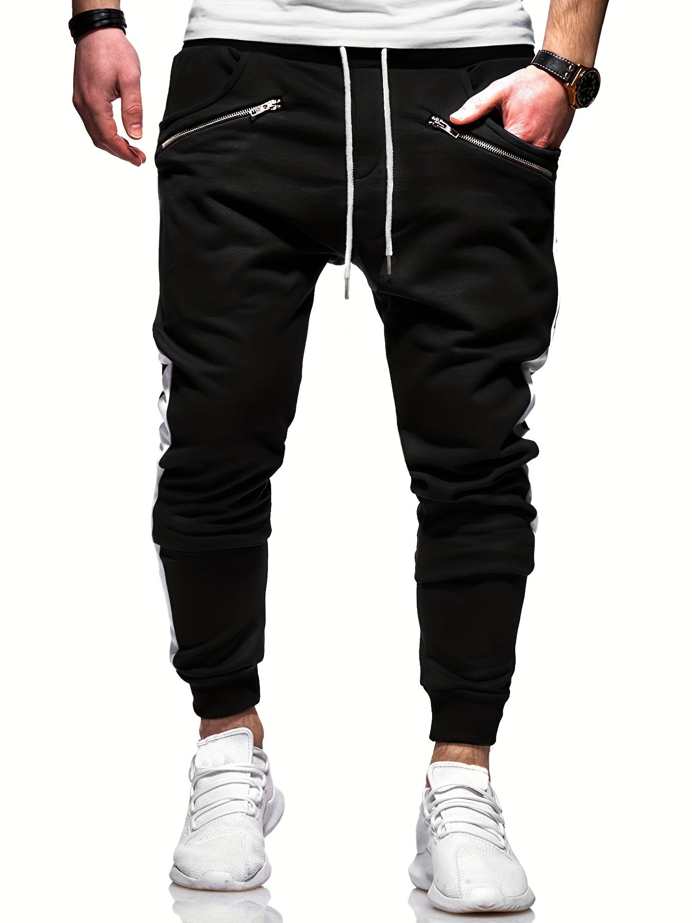 Men's Zipper Pocket Joggers Casual Loose Fit Pants