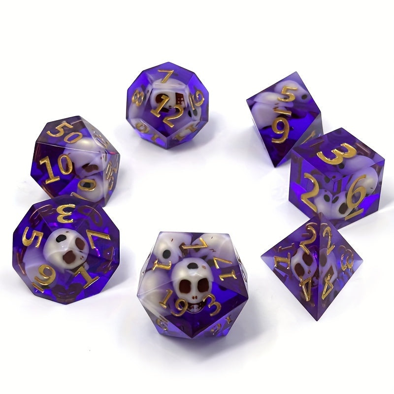7pcs Resin Skull Dice Set Mini Dice With Golden Number