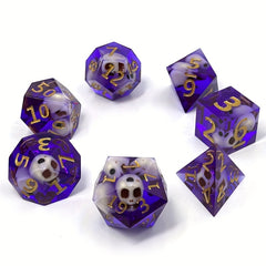 7pcs Resin Skull Dice Set Mini Dice With Golden Number