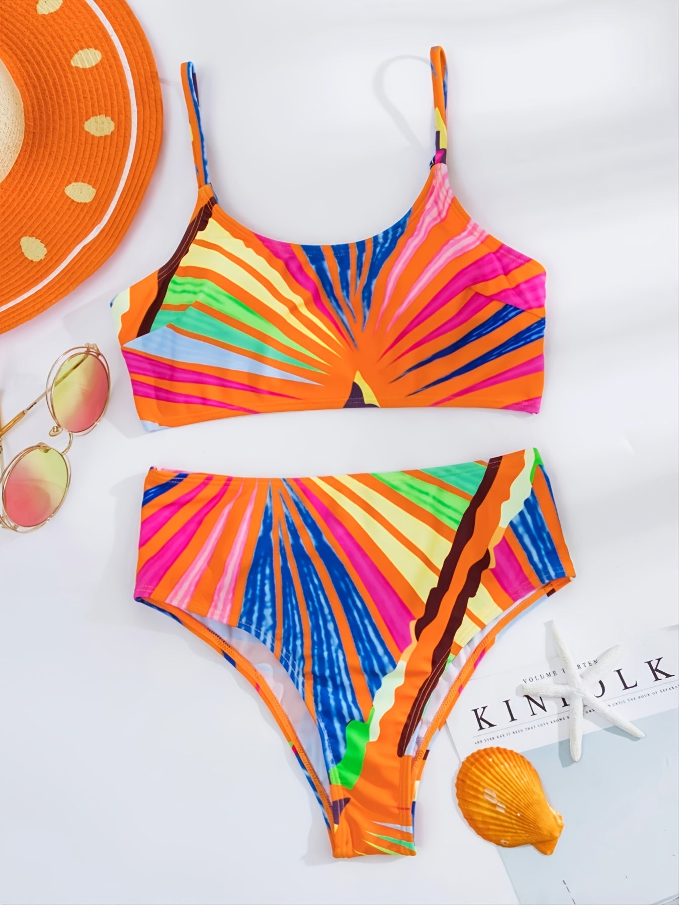 Colorblock Bikini Set Spaghetti Straps High Waist Swimsuit Women's Swimwear
