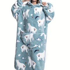 Nightgown Women's Sherpa Fleece Warm Wearable Blanket With Pockets