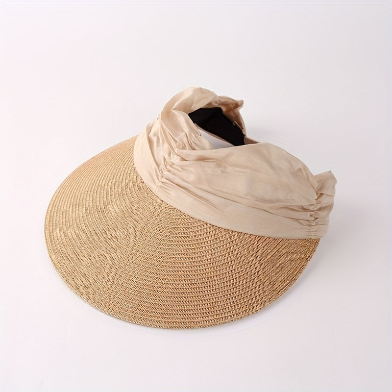 Ruched Headband Straw Visor Hat UV Protection Travel Beach Hat