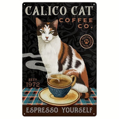 Calico Cat Coffee Farmhouse Retro Metal Tin Sign Wall Decor