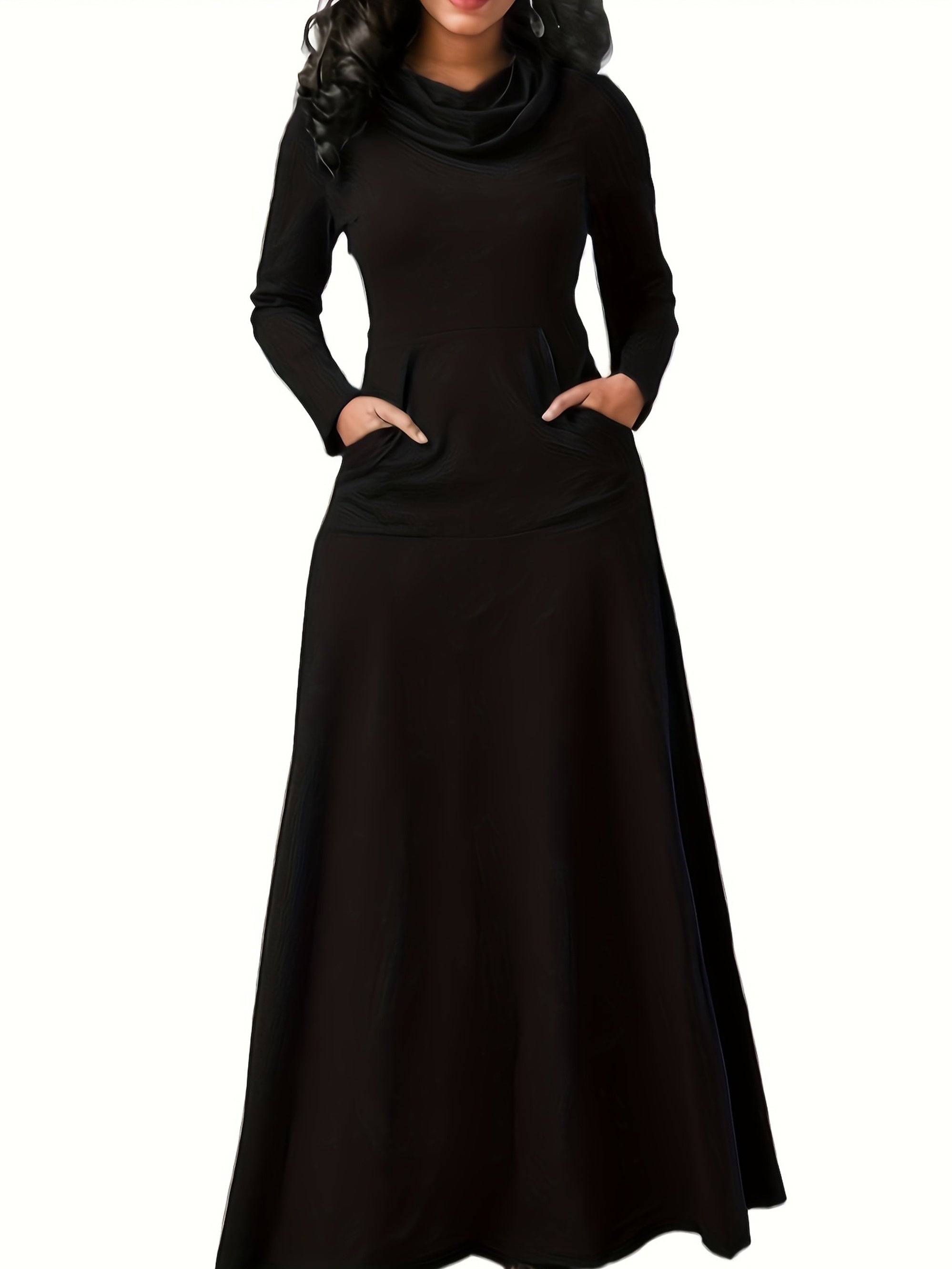 Turtleneck Maxi Dress Long Sleeve With Pockets
