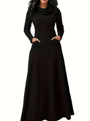 Turtleneck Maxi Dress Long Sleeve With Pockets