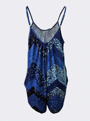 Geometric Print Plus Size Casual Romper with Pockets