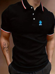Men's Skull Polo Shirt Casual Stretch Lapel Button Short Sleeve Shirt