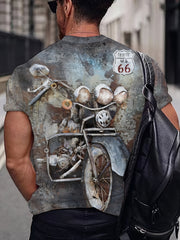 Motorcycle 3D Print Men's Retro Street Short Sleeve T Shirt