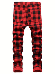 Boys Plaid Cotton Jeans Skinny Slim Fit Washed Denim Long Pencil Pants