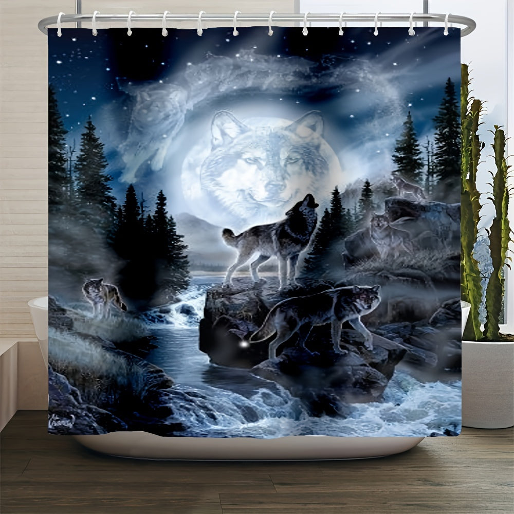 3pcs Wolf Pattern Shower Curtain Set Bathroom Decor
