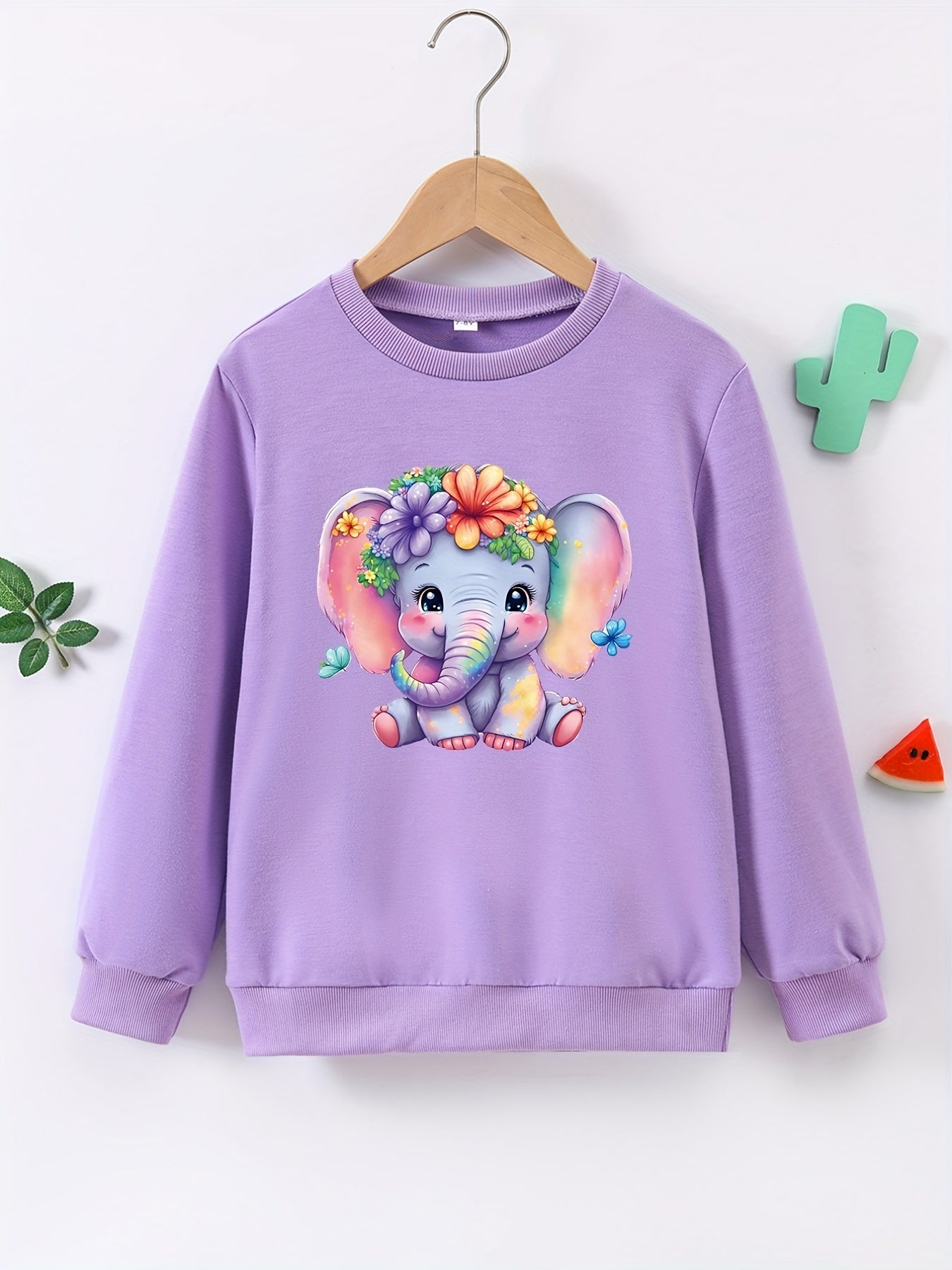 Floral Graphic Round Neck Active Pullovers for Girls Spring Fall