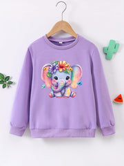 Floral Graphic Round Neck Active Pullovers for Girls Spring Fall