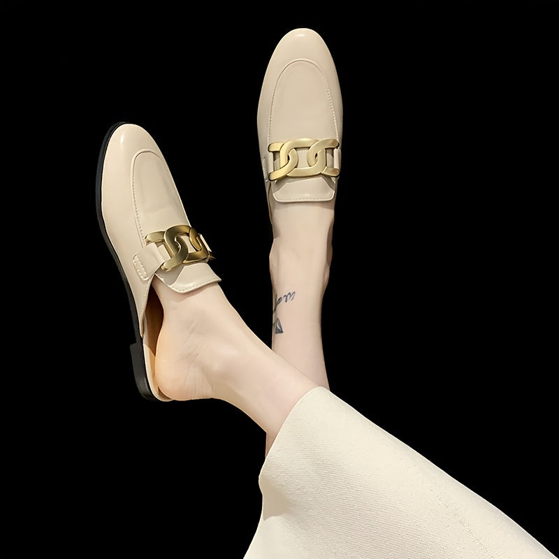 Metal Decor Flat Mules Closed Toe Slip-On Shoes for Women