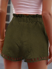 Paper Bag Waist Shorts Casual Contrast Trim Tied Women's Shorts
