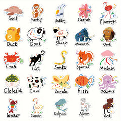 100pcs Cartoon Animal Letter Word Waterproof DIY Stickers