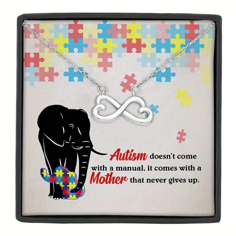 Stainless Steel Infinity Heart Copper Necklace With Autism Text Gift Card