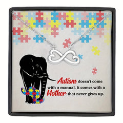 Stainless Steel Infinity Heart Copper Necklace With Autism Text Gift Card
