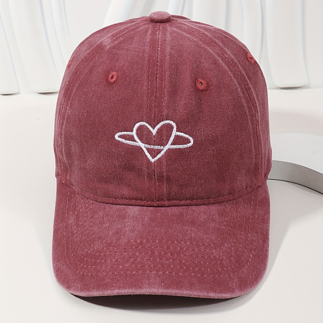 Heart Embroidery Washed Baseball Cap Sun Hat Adjustable Dad Hats