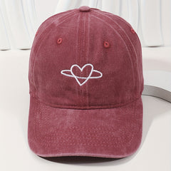 Heart Embroidery Washed Baseball Cap Sun Hat Adjustable Dad Hats