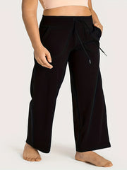 Women's Plus Size Tie Waist Wide Leg Yoga Pants With Pockets