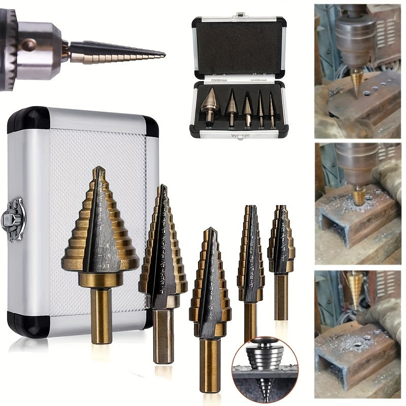 5pcs Titanium Step Drill Bit Set for Woodworking Metal