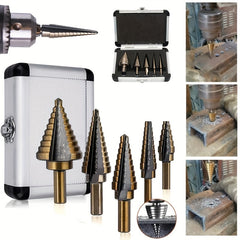 5pcs Titanium Step Drill Bit Set for Woodworking Metal