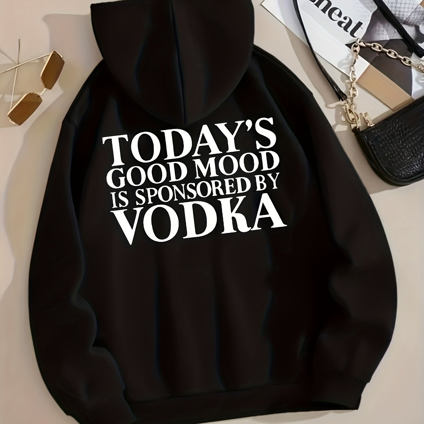 Vodka Print Zip Up Hoodie Casual Hooded Sweatshirt