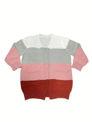 Colorblock Open Front Cardigan With Pockets