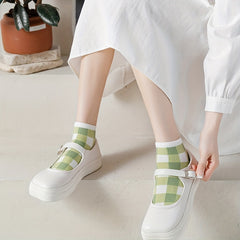 5 Pairs Cartoon Bear & Plaid Striped Ankle Socks Women's Stockings