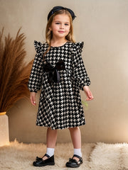 Girl's Houndstooth Bow Midi Dress
