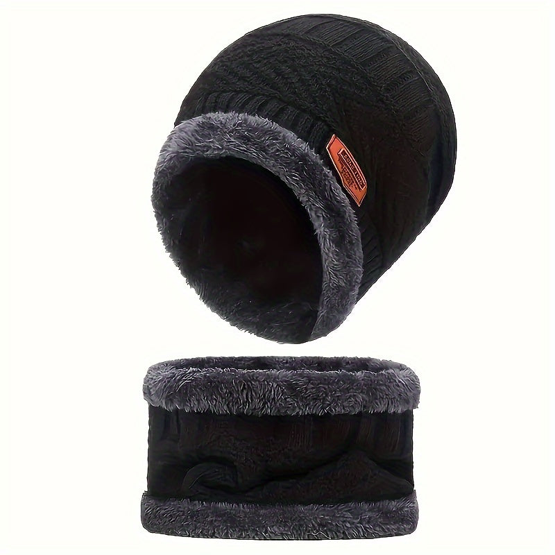 Winter Beanie Hat & Scarf Set Velvet Thickened Warm Knitted Hat