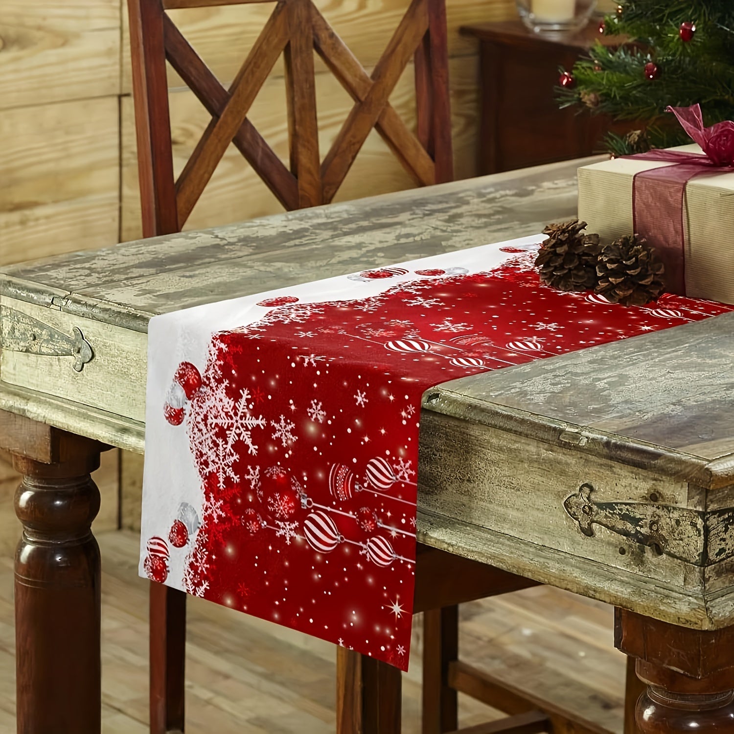 Linen Table Runner Merry Christmas Snowman Pattern Table Cover