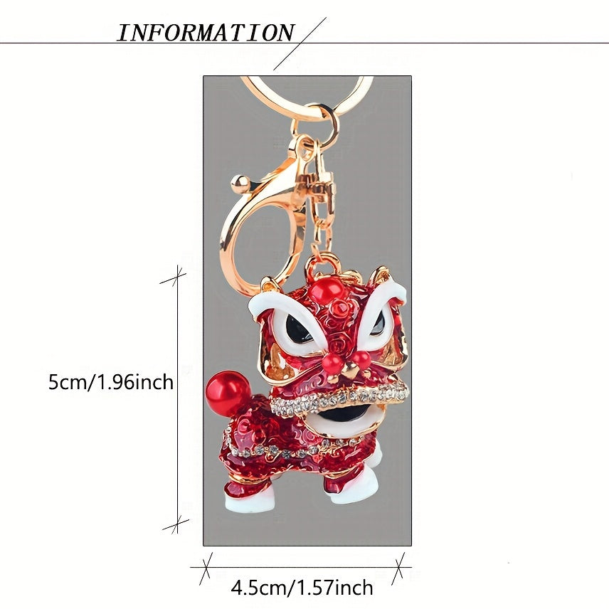 Chinese Style Small Lion Rhinestone Key Chain Pendant